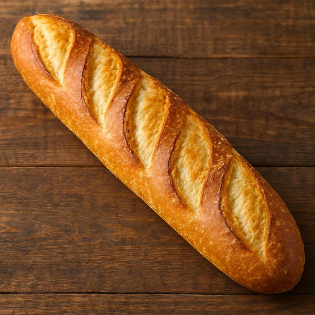 Two long, crusty French baguettes with a golden-brown crust and classic scoring marks.