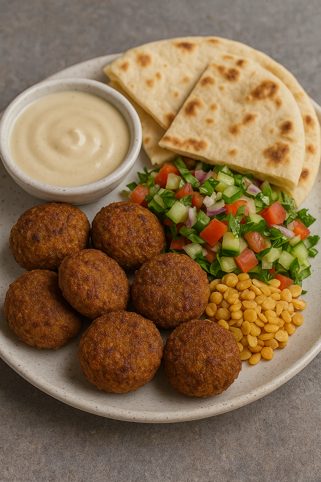 Golden-brown, crispy falafel balls served in a pita with fresh salad and tahini sauce.